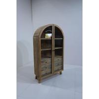 Meuble de rangement et de présentation en bois de manguier massif, style moderne vintage, avec porte vitrée et 2 tiroirs, pour salle à manger et salon, servant également de chaise de salle à manger
