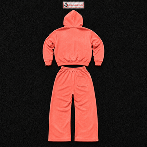 Conjunto Deportivo Coral Graphic para Hombre, Sudadera con Capucha y Cremallera Completa, Pantalones Deportivos de Pierna Ancha, Estilo Urbano, Chaqueta con Capucha y Parche Bordado, Pantalones a Juego - Product Image 6