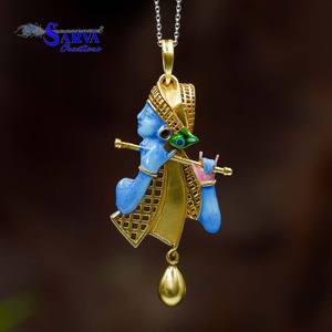 Collar con Colgante de Esmalte del Dios Krishna, Plata de Ley 925, Colgante de Flauta de Krishna, Joyería Espiritual, Regalo - Product Image 2