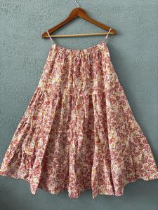 Jupe longue en coton à volants à imprimé floral élégant pour femmes, douce, respirante et fluide, jupe ethnique pour tous les jours et les occasions festives - Product Image 6