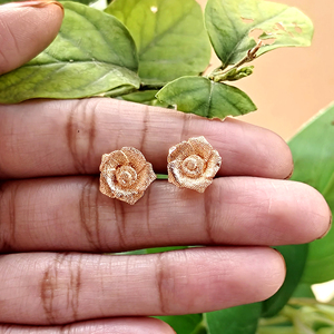 Minimalist cute flower jewelry solid brass texture metal 18k gold plated anti tarnish romantic rose <b>stud</b> earrings gift for her - Product Image 2