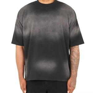 Camiseta de Hombre Oversize con Tejido Frontal, Manga Regular, 100% Algodón, Cuello Redondo, Ajuste Holgado Casual, Color Sólido Degradado Negro Gris - Product Image 6