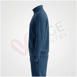 Conjunto Deportivo Azul Marino para Hombre, Manga Larga, Cuello Alto, Cierre de Cremallera Frontal, Color Sólido, Transpirable, Corte Regular, Ropa Casual de Otoño - Product Image 4