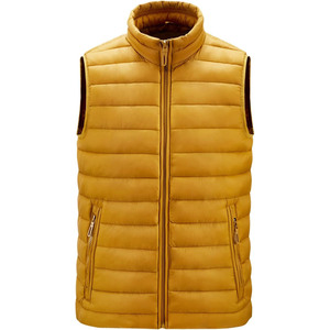 Gilet matelassé sans manches pour homme, couleur moutarde, avec fermeture éclair frontale, coupe-vent, décontracté, col montant, pour l'automne - Product Image 1