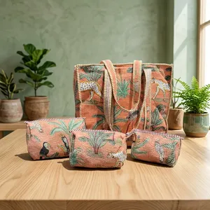กระเป๋าโท้ทผ้าฝ้ายลายปักสไตล์วินเทจโบฮีเมียนลายสัตว์มีซิป ขนาดใหญ่ ใส่ของได้เยอะ เหมาะสำหรับไปเที่ยวทะเล ใช้ได้ทุกวัน - Product Image 3