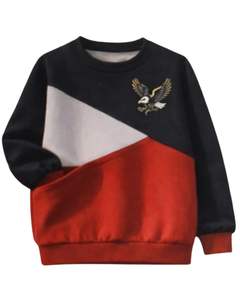 Sudadera Personalizada para Mujer en Bloques de Color Azul Marino, Rojo y Gris, Sudadera Casual de Invierno con Cuello Redondo, Felpa Suave y Bordado de Águila - Product Image 1