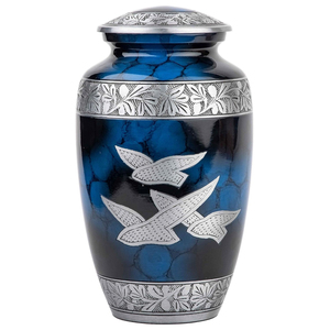 Urne funéraire en laiton de haute qualité pour adulte, bleu marine avec bande argentée gravée, urne commémorative pour cendres humaines, prix bas - Product Image 5