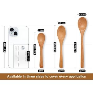 Set Premium di 6 Cucchiai in Legno di Faggio, 3 Misure (12,4 cm, 15 cm, 18 cm) - Multiuso per Tè, Caffè, Miele, per Uso Quotidiano - Product Image 2