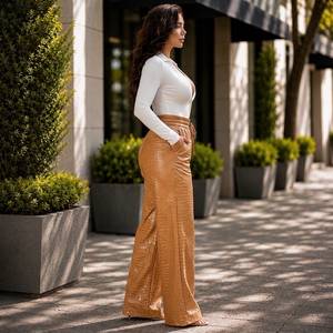 Pantalon en cuir pour femme, tendance, de haute qualité, hiver, mi-hauteur, confortable, respirant, décontracté, personnalisé, en cuir de crocodile - Product Image 2