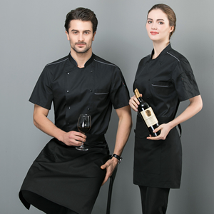 Wash-resistant Zipper Hotel Staff Uniform Restaurant Black <b>White</b> <b>Short</b> Sleeve Logo Customize Chef <b>Jacket</b> - Product Image 3