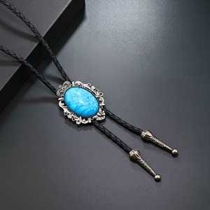 Turquoise Horizon Bolo Tie 1.8 Inch Stainless Steel Pendant with Adjustable Black Leather Rope for Men & Boys - Product Image 4