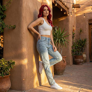 Jean en denim coupe droite personnalisé pour homme, haute qualité, style hip-hop urbain, délavé, 100 % coton respirant pour homme 2026 - Product Image 6