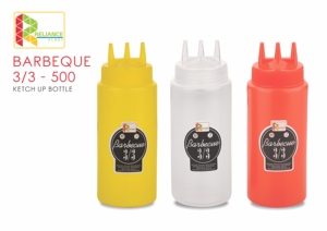 Botella de salsa para barbacoa con forma cilíndrica, tapa de rosca, material LDPE, impresión de etiquetas, marca F Reliance Plastic, grado alimenticio. - Product Image 3