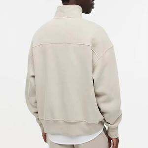 Sweat-shirt surdimensionné en coton tricoté 100 % écologique pour homme, avec logo brodé personnalisé, col montant et fermeture éclair au dos, idéal pour l'automne - Product Image 2