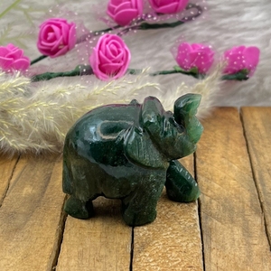 Green Jade <b>Elephant</b> Hand Carved Natural Gemstone Figurine Wealth Protection Feng Shui <b>Decor</b> Wholesale Rajasthan Chakralume - Product Image 3