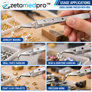 Pince à épiler à verrouillage croisé avec trou 140 mm 5,51 po en acier inoxydable argenté, outil de fabrication de bijoux ZETOMEDPRO - Product Image 6