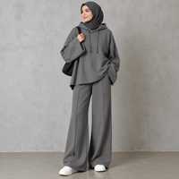 Ensemble 2 pièces en tricot rose pour femmes, à capuche, manches longues, coupe ample, décontracté, couleur unie, pantalon long, hiver, séchage rapide, respirant