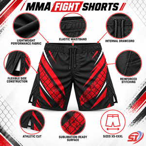 Shorts de combat MMA personnalisés Crimson Cage Vector, shorts de grappling, fabricant OEM ODM, vêtements de sport sublimés pour l'entraînement - Product Image 6