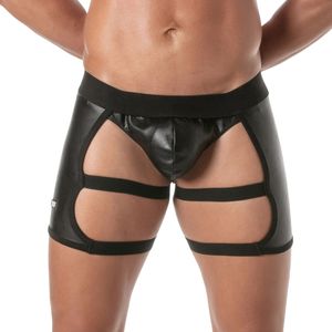 Caleçons en cuir noirs pour hommes, taille mi-haute, sous-vêtements sexy, style fétichiste, tenue de club, coupe ajustée, style tentation - Product Image 2