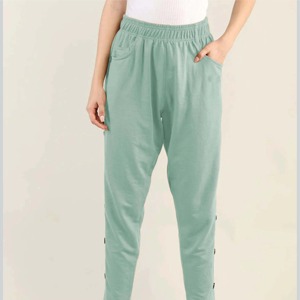 Women's Mint Green <b>Harem</b> Pants Elastic Waist Ankle-Length Loose Fit Casual Spring Knitted Solid Color Button Detail - Product Image 2