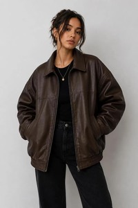 <b>Burgundy</b> <b>Leather</b> <b>Jacket</b> For Women Oversized Vintage <b>Jacket</b> Bomber <b>Jacket</b> For Her Black, Brown - Product Image 3