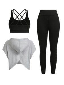 Custom ODM 3 Piece Seamless Yoga Set Women <b>Loose</b> Crop <b>Top</b> <b>Cami</b> Bra High Waist Leggings - Product Image 3