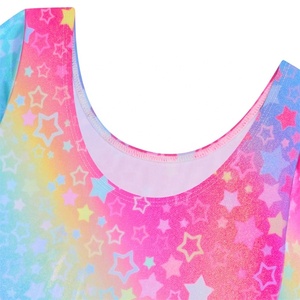 4-14 Enfants Filles 2 Pcs Gymnastics Outfits <span class=keywords><strong>Stars</strong></span> Print Metallic Leotard With Shorts for Acrobatics Dance Examination Performance - Product Image 2