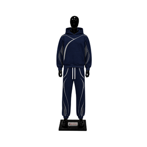 Conjunto Deportivo Personalizado Azul Marino para Hombre, Sudadera con Capucha Extra Grande, Pantalones Jogger, Estampado Gráfico Gris, Ropa Deportiva Urbana al por Mayor - Product Image 1