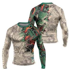Rashguard d'arts martiaux, coutures renforcées, tissu compressif respirant, logo personnalisé, haut de gamme pour BJJ, MMA, grappling, homme. - Product Image 4