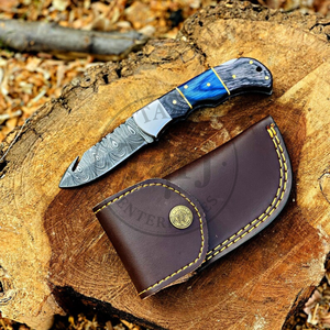 Couteau de poche pliant en acier Damas, vente en gros, manche personnalisé, étui en cuir, gravure de logo OEM disponible, très tranchant - Product Image 1