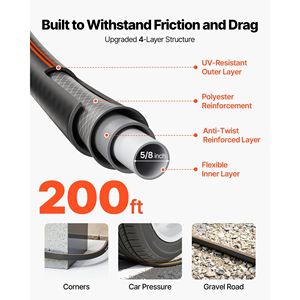 Tubo da Giardino in Gomma Rinforzata da 60 Metri (200 Piedi) con Ugello a 10 Modalità, Pressione di Lavoro 150 PSI, Pressione di Rottura 600 PSI, Flessibile Anti-Piega, Garanzia 10 Anni - Product Image 2