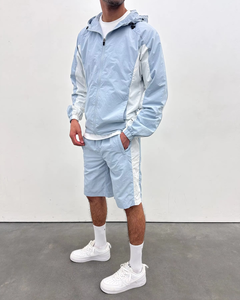 High Quality Waterproof Eco-Friendly Sporty Winter Polyester Windbreaker Tracksuit Jogger Sweat Suit <b>Zip</b>-<b>Up</b> <b>Jacket</b> Shorts Set - Product Image 2