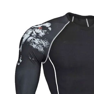 Ensemble de compression noir, manches longues, col rond, impression par sublimation, séchage rapide, spandex, polyester, vêtements de yoga - Product Image 5