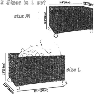Set of 2 woven seagrass <b>baskets</b> with wheels Handmade <b>Storage</b> <b>Basket</b> Wholesale eco-friendly Made in Vietnam - Product Image 2