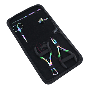 Kit d'outils pour extensions capillaires Rainbow pour coiffeurs, avec dissolvant de micro-perles, pince à sertir 5 pouces, crochet de tirage, ciseaux et pince à doigts - Product Image 1