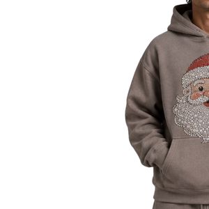 Sweat à capuche gris Père Noël avec strass pour homme, pull molletonné oversize, logo de Noël personnalisé, streetwear, sweat à capuche épais - Product Image 3