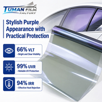 Film teinté photochromique Tuman 66% VLT violet pour vitres automobiles, anti-chaleur et anti-UV, en rouleau pour ateliers de teinture, emballage personnalisé