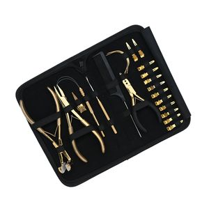 Hair Extension Tool Kit with Tape In Press Plier Flat Crimper Pulling Hook Hair Loop Tool Parting Finger and Curved <b>Needles</b> - Product Image 1