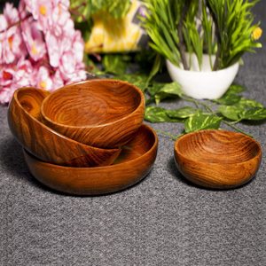 Bol en bois naturel fait à la main, bol de service en bois massif, bol décoratif pour fruits et salades, vaisselle pour la maison et les restaurants - Product Image 4