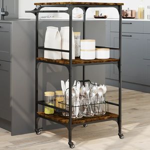 Chariot de cuisine en bois d'ingénierie de 23,8''x19,7''x41,3'' en chêne fumé, îlots et chariots de cuisine - Product Image 1