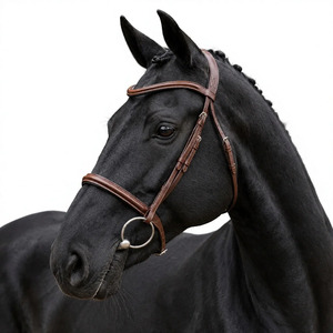 Brida de Cuero Negra con Diadema de Cristal, Brida Inglesa |   Equipo de equitación de cuero acolchado |   Brida para Doma Clásica y Salto Obstáculos |   Equitación - Product Image 1
