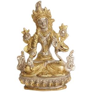 รูปปั้นเทพีสีขาว5นิ้วของชาวพุทธเทวรูปทองเหลืองผลิตภัณฑ์รูปปั้นเทพทิเบต - Product Image 1