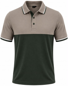 Polo pour homme à blocs de couleur, manches courtes, tricoté, coupe classique, bordure contrastante, design uni, noir et gris - Product Image 2