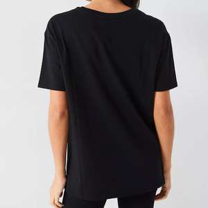 Camiseta de Cuello Redondo Holgada Negra para Mujer al por Mayor con Estampado de Logotipo Blanco, Top Casual de Manga Corta de Algodón Jersey para Todas las Estaciones - Product Image 3