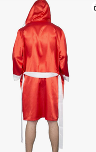 HAWK SPORTS INDUSTRIES Robe de boxe à capuche en satin noir avec ceinture bleue, durable, confortable, en polyester, pour entraînement MMA et Muay Thai, personnalisable - Product Image 3