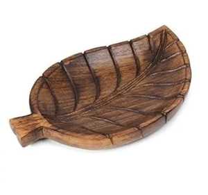 Handcrafted Leaf Shape Wooden Serving Tray Eco Friendly Acacia Wood Fruit Bowl Small <b>Snacks</b> <b>Plate</b> Dish Platter - Product Image 1