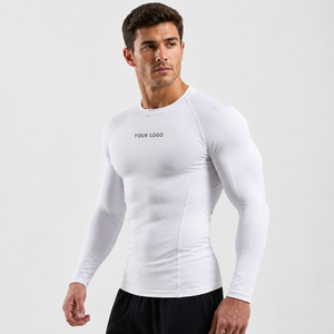 Custom Logo <b>Long</b> <b>Sleeve</b> Sports Compression <b>Top</b> Breathable <b>Mesh</b> Panel Fabric Ribbed Cuff Hem Wholesale OEM Fitness - Product Image 3