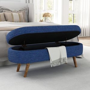 Panca contenitore ovale blu con gambe in legno di gomma 43,5"x16"x16" per camera da letto - Product Image 2