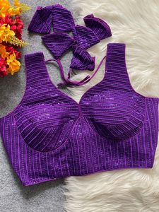 Blusa de Georgette Sintética con Bordado Pesado y Lentejuelas, 13 Colores Disponibles, Lista para Usar, Ideal para Fiestas y Sarees - Product Image 4