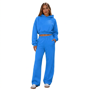 Conjunto de chándal con capucha para mujer, pantalones deportivos de longitud completa de ajuste holgado de color sólido con bolsillos laterales, ropa informal de otoño - Product Image 2